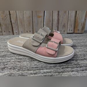 Clarks Cloudsteppers Drift Buckle Women's Slide Sandals in Pink/Tan Size 9 Women